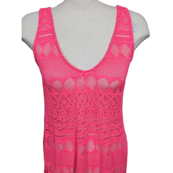 Ocean Pacific OP Crochet Swimsuit Swim Coverup Hot Melon Junior Medium 7 9 Beach - Picture 2 of 6